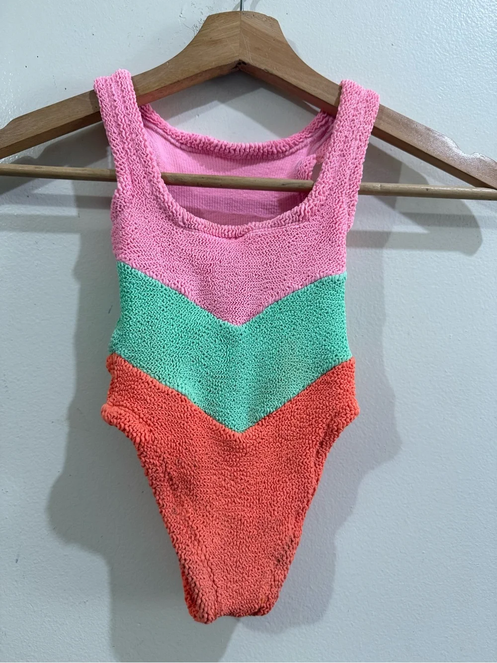 HUNZA G baby Joules Pink Mint Coral Chevron One-Piece Swimsuit